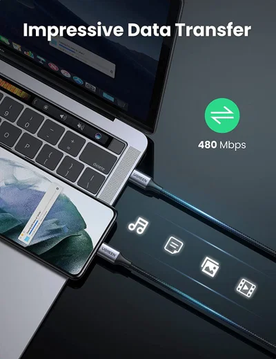 UGREEN Gevlochten USB-C naar USB-C Kabel 60W PD Charge 0,5 Meter Zwart afbeelding 6