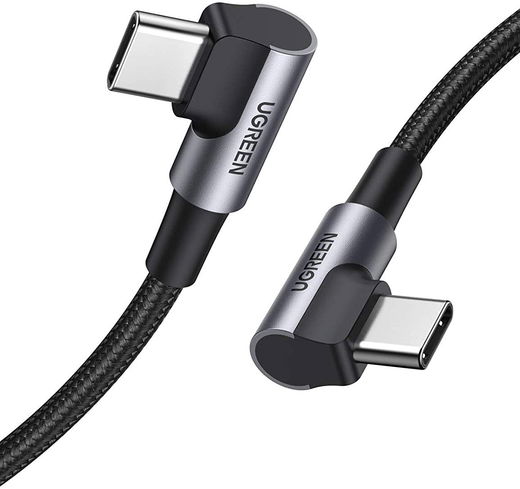UGREEN 90° Dubbel Haakse USB-C naar USB-C Kabel 60W PD 1 Meter Zwart afbeelding 1