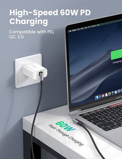 UGREEN 90° Dubbel Haakse USB-C naar USB-C Kabel 60W PD 1 Meter Zwart afbeelding 3