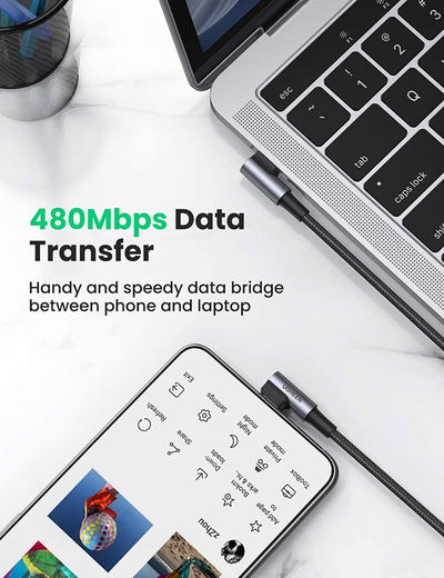 UGREEN 90° Dubbel Haakse USB-C naar USB-C Kabel 60W PD 1 Meter Zwart afbeelding 5