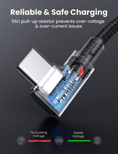 UGREEN 90° Dubbel Haakse USB-C naar USB-C Kabel 60W PD 1 Meter Zwart afbeelding 7