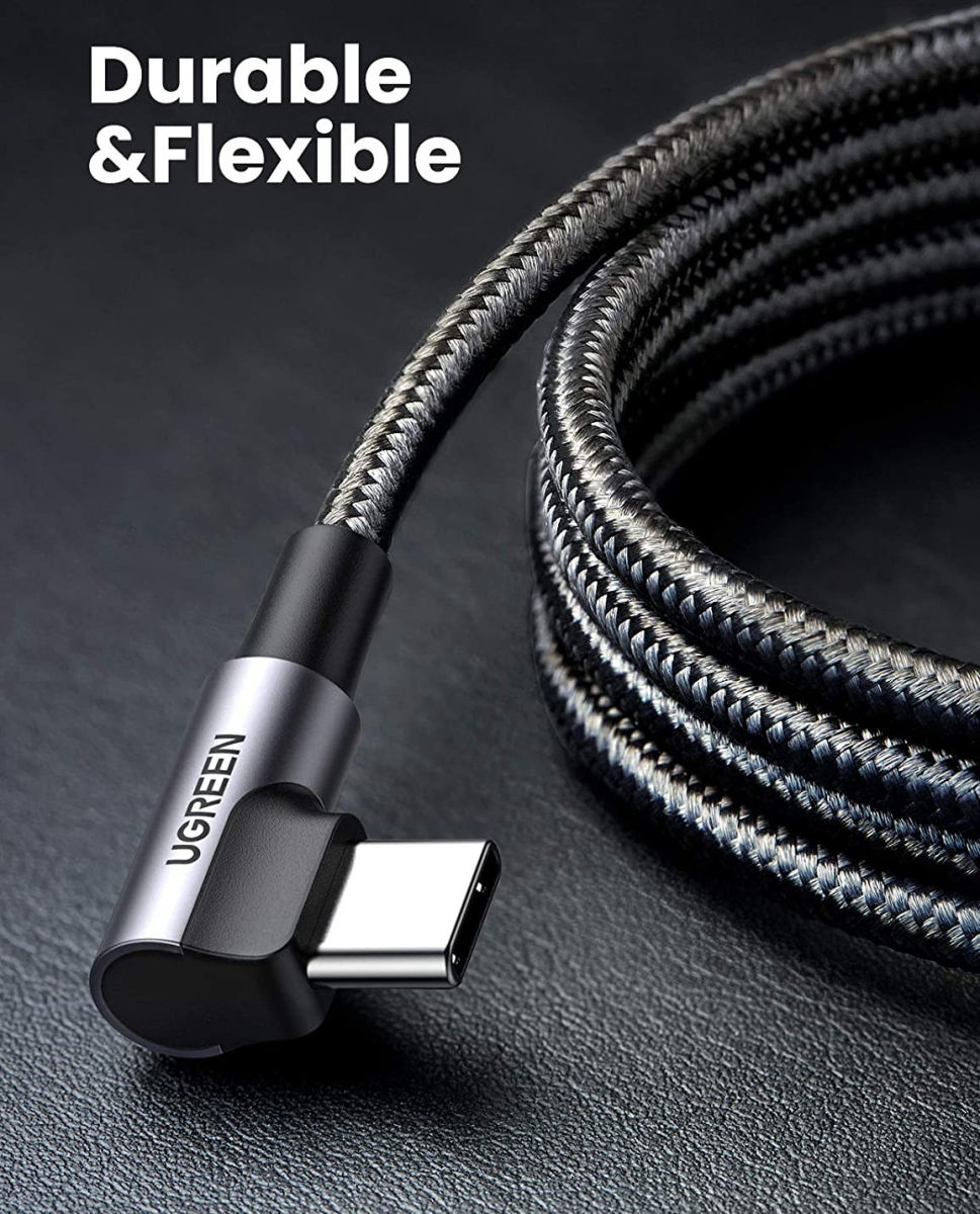 UGREEN 90° Dubbel Haakse USB-C naar USB-C Kabel 60W PD 1 Meter Zwart afbeelding 8