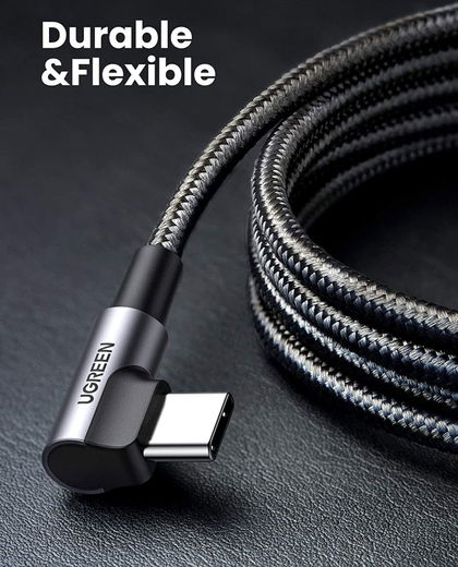 UGREEN 90° Dubbel Haakse USB-C naar USB-C Kabel 60W PD 1 Meter Zwart afbeelding 8