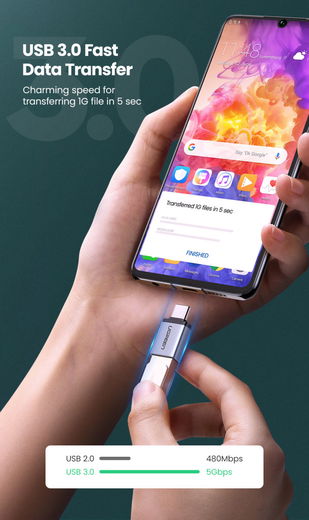 UGREEN USB-C naar USB-A 3.0 Adapter On The Go Converter Grijs afbeelding 4