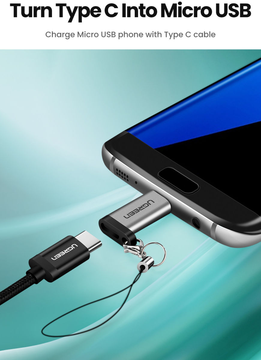 UGREEN USB-C naar Micro-USB Adapter On The Go Converter Grijs afbeelding 2