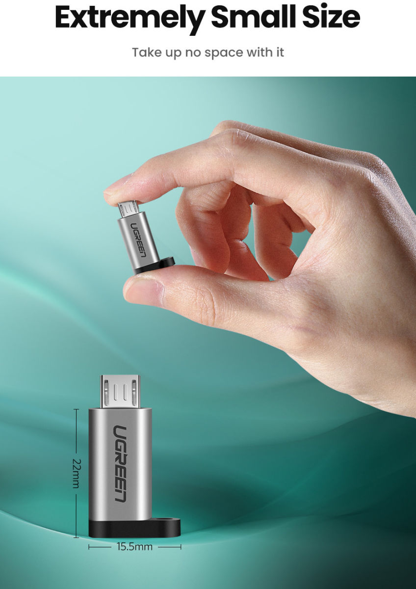 UGREEN USB-C naar Micro-USB Adapter On The Go Converter Grijs afbeelding 4