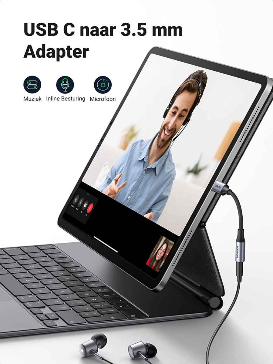 UGREEN USB-C naar 3.5mm Jack Headset Adapter met DAC chip Grijs afbeelding 2