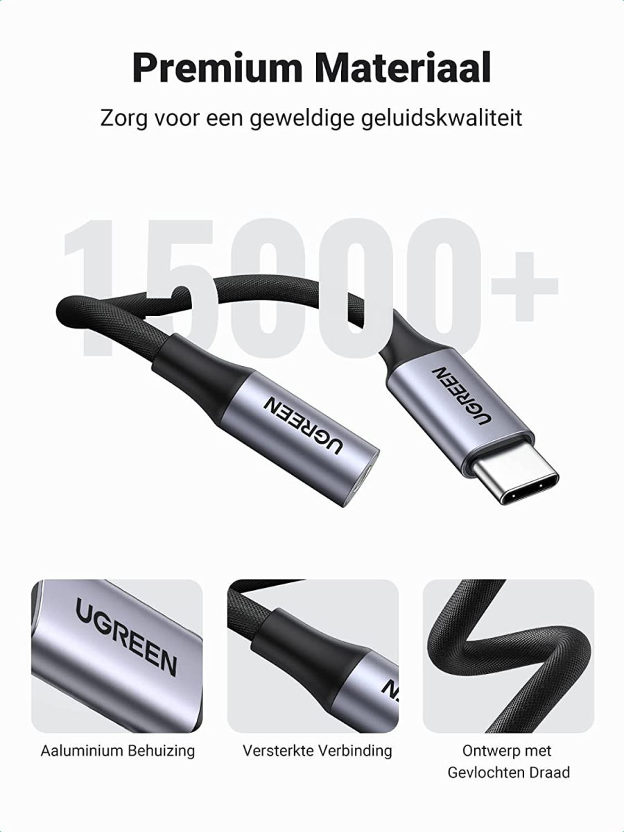 UGREEN USB-C naar 3.5mm Jack Headset Adapter met DAC chip Grijs afbeelding 4