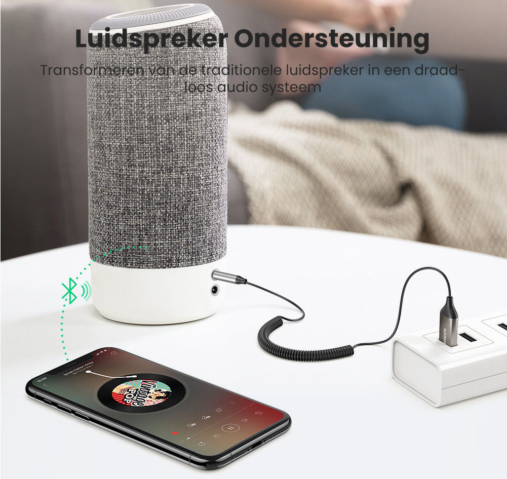 UGREEN Bluetooth Receiver Auto Audio Aux naar USB Kabel Grijs afbeelding 5
