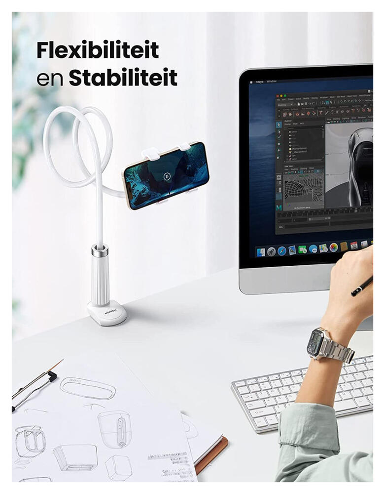 UGREEN Telefoonhouder met Zwanenhals en Verstelbare Klem Universeel afbeelding 2
