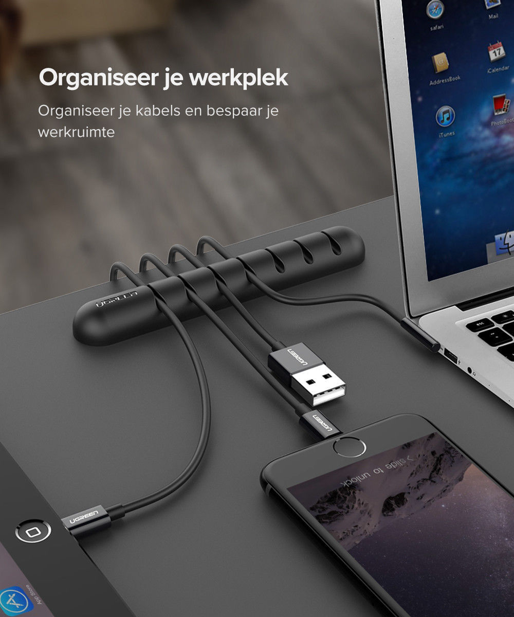 UGREEN Bureau Organizer voor Kabels / Universele Kabelklem Zwart afbeelding 2