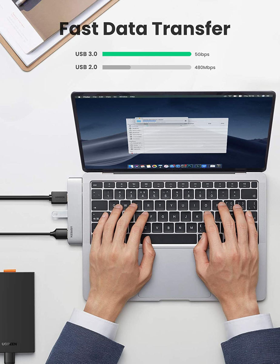 UGREEN 5-in-2 Hub Adapter Met USB-C / HDMI en USB-A Ingang Space Gray afbeelding 5
