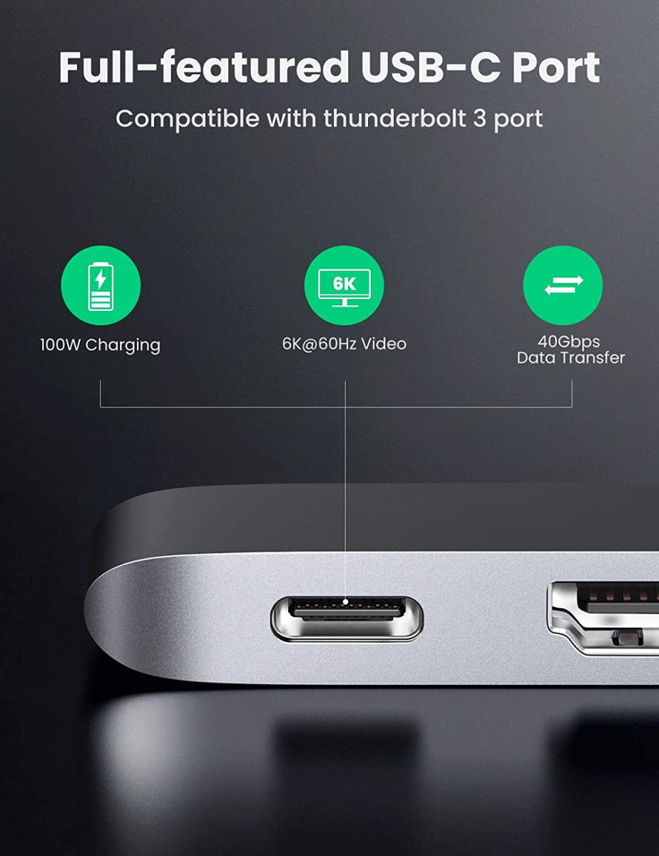UGREEN 5-in-2 Hub Adapter Met USB-C / HDMI en USB-A Ingang Space Gray afbeelding 6