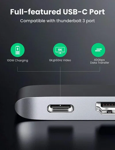 UGREEN 5-in-2 Hub Adapter Met USB-C / HDMI en USB-A Ingang Space Gray afbeelding 6