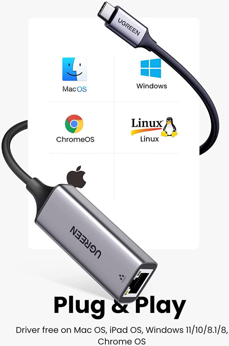 UGREEN USB-C naar Internetkabel Adapter Voor Ethernetingang 1.000 Mbps afbeelding 6