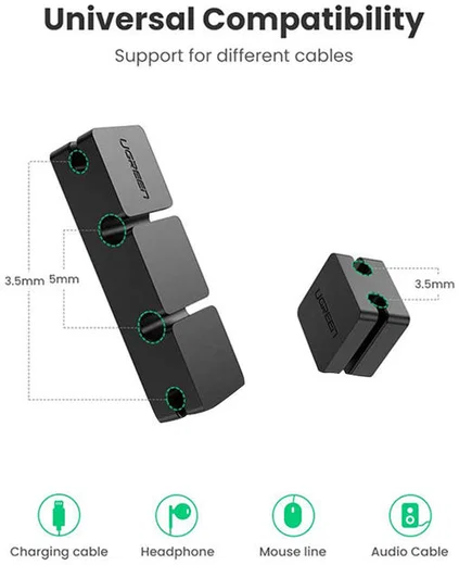 UGREEN Zeszijdige Siliconen Kabel Houder 2-in-1 Zwart afbeelding 5