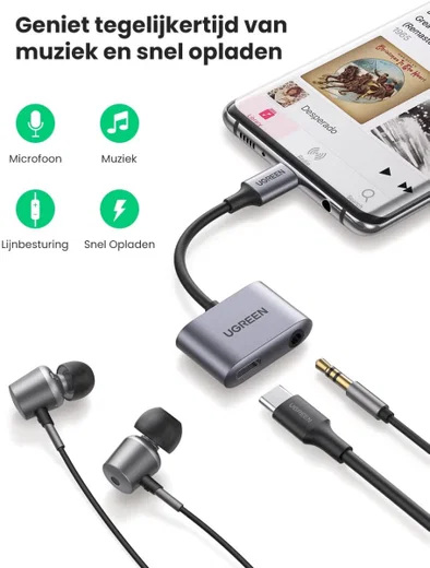 UGREEN 2-in-1 USB-C naar USB-C / 3.5 mm Jack Audio en Adapter met DAC afbeelding 2