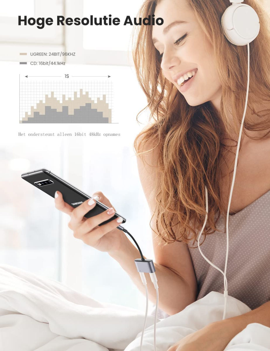 UGREEN 2-in-1 USB-C naar USB-C / 3.5 mm Jack Audio en Adapter met DAC afbeelding 4