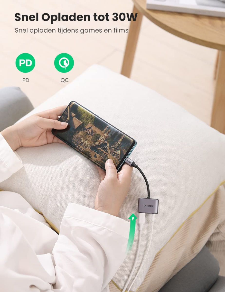 UGREEN 2-in-1 USB-C naar USB-C / 3.5 mm Jack Audio en Adapter met DAC afbeelding 5