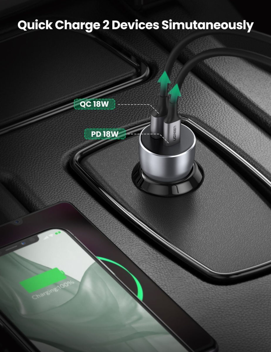 UGREEN Fast Charge Autolader Dubbele Poort 42.5W Universeel QC/PD 3.0 afbeelding 2