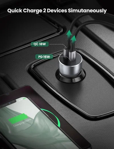 UGREEN Fast Charge Autolader Dubbele Poort 42.5W Universeel QC/PD 3.0 afbeelding 2