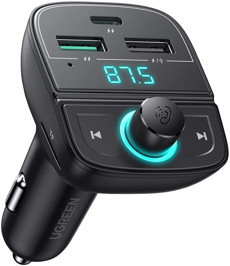 UGREEN Bluetooth FM Transmitter met USB-A / USB-C 30W Autolader Zwart afbeelding 1