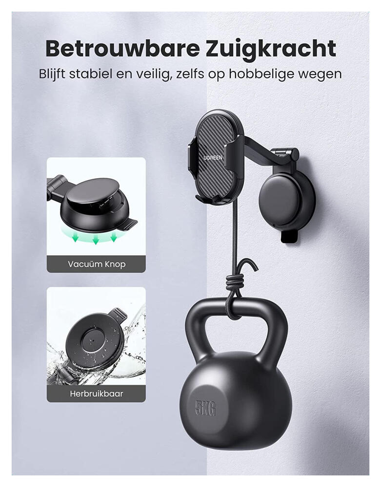 UGREEN Dashboard Telefoon Houder Zuignap Universeel en Verstelbaar afbeelding 4
