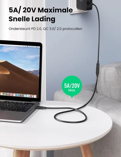 UGREEN USB-C Mannelijke naar USB-C Vrouwelijke Verlengkabel 1m Zwart afbeelding 4