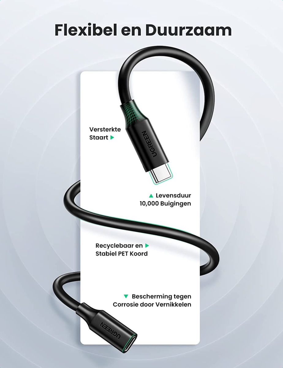 UGREEN USB-C Mannelijke naar USB-C Vrouwelijke Verlengkabel 1m Zwart afbeelding 6