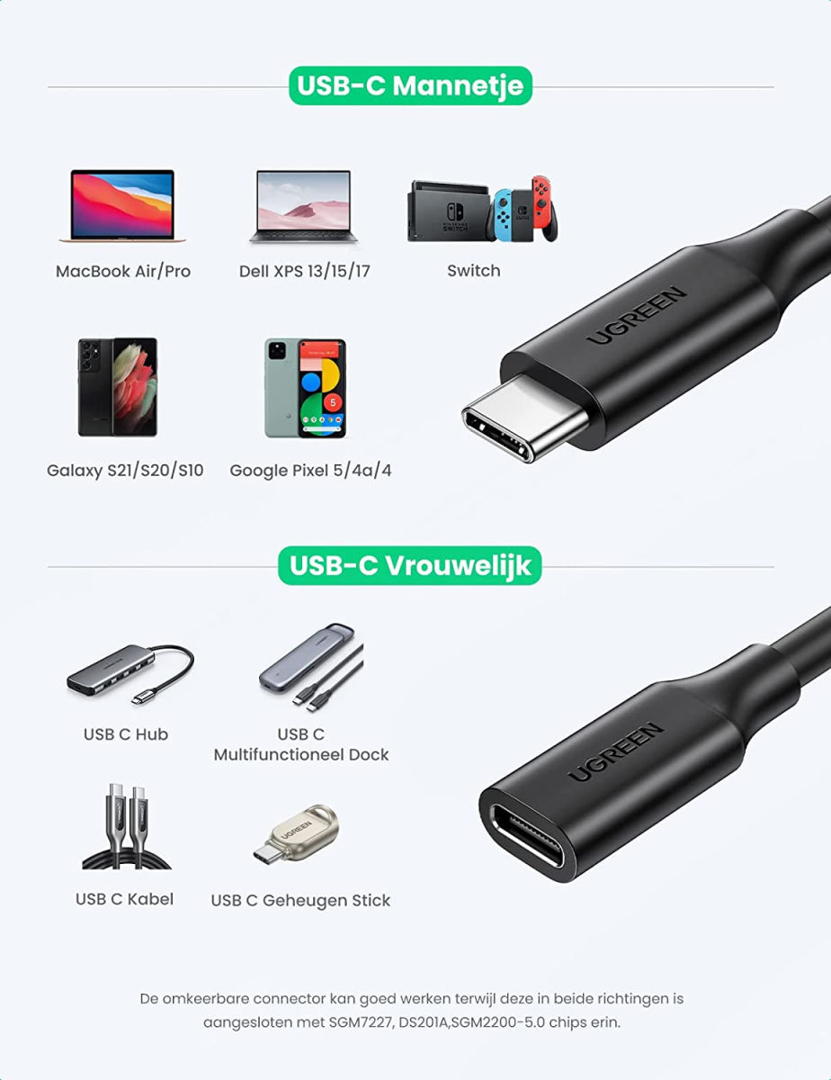UGREEN USB-C Mannelijke naar USB-C Vrouwelijke Verlengkabel 1m Zwart afbeelding 7