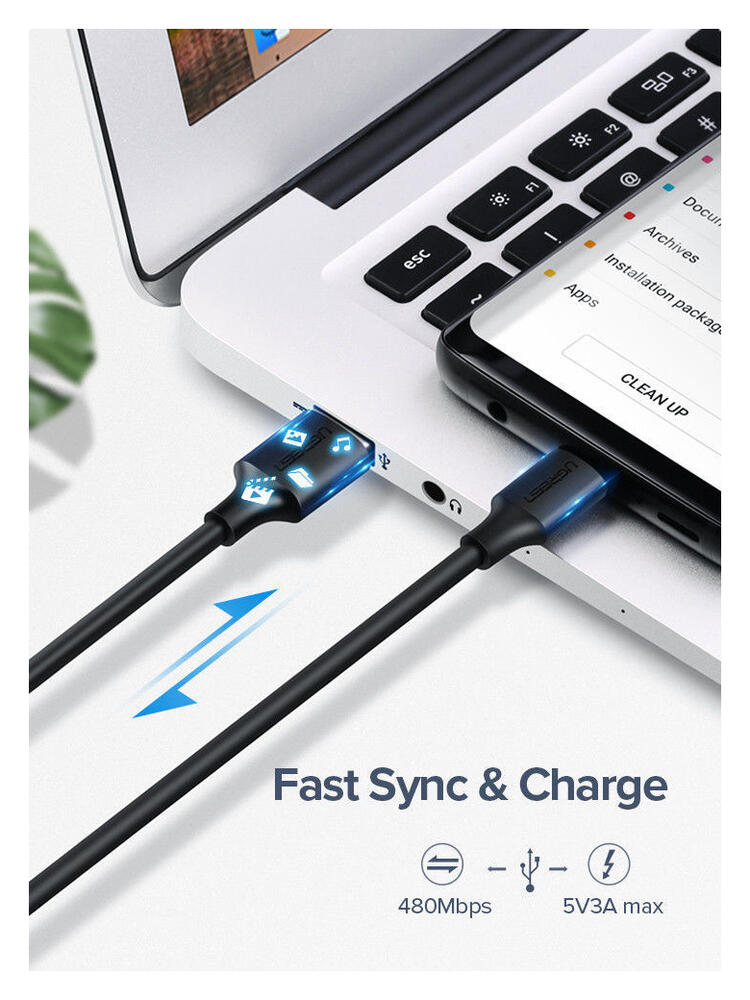 UGREEN USB-A naar USB-C Kabel 3A Fast Charge 1 Meter Wit afbeelding 3