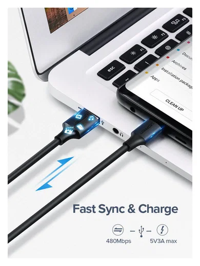 UGREEN USB-A naar USB-C Kabel 3A Fast Charge 1 Meter Wit afbeelding 3
