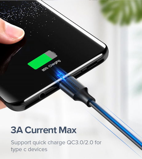 UGREEN USB-A naar USB-C Kabel 3A Fast Charge 0.5 Meter Zwart afbeelding 3