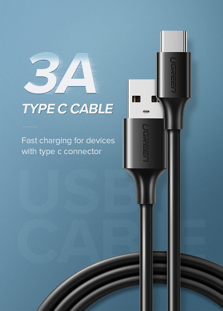 UGREEN USB-A naar USB-C Kabel 3A Fast Charge 0.5 Meter Zwart afbeelding 8