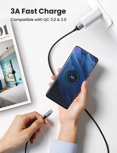 UGREEN Gevlochten USB-A naar USB-C Kabel 3A Fast Charge 1 Meter Wit afbeelding 2