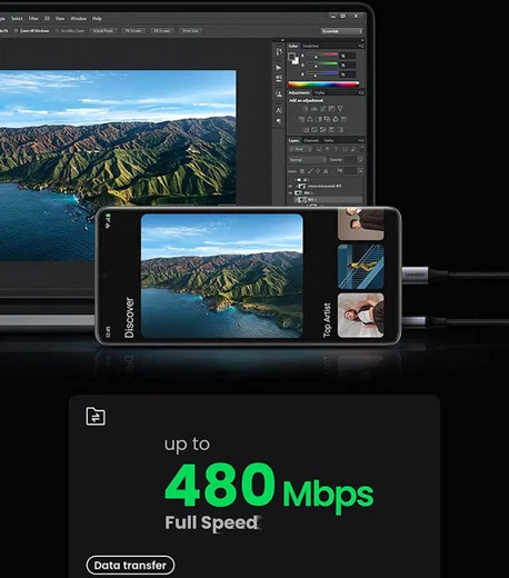 UGREEN Gevlochten USB-A naar USB-C Kabel 3A Fast Charge 1 Meter Wit afbeelding 4