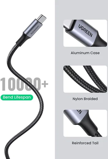 UGREEN Gevlochten USB-A naar USB-C Kabel 3A Fast Charge 1 Meter Wit afbeelding 7