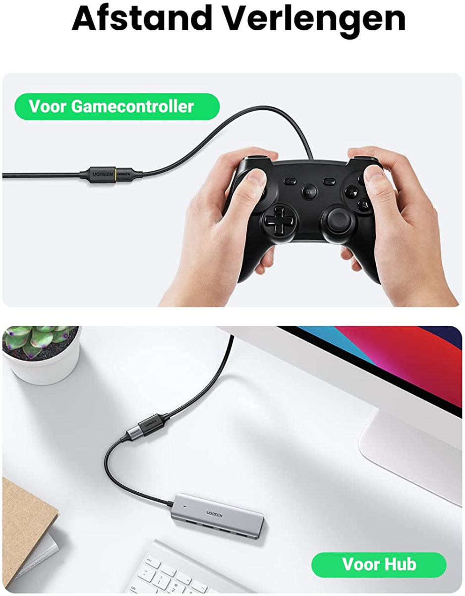 UGREEN USB-A Male naar USB-A Female Verleng Kabel 3 Meter Zwart afbeelding 2