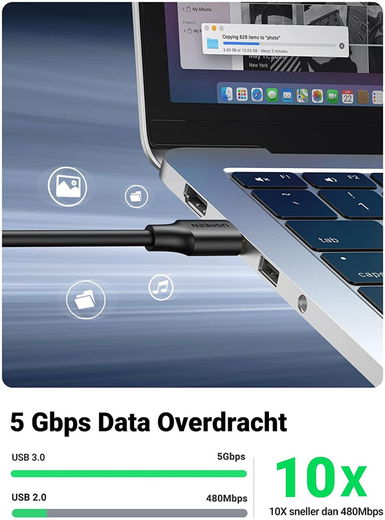 UGREEN USB-A Male naar USB-A Female Verleng Kabel 3 Meter Zwart afbeelding 3