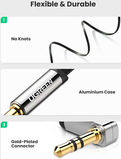 UGREEN 3.5mm Jack naar 3.5mm Jack AUX Kabel Voor Auto / Muziekbox 3m afbeelding 7