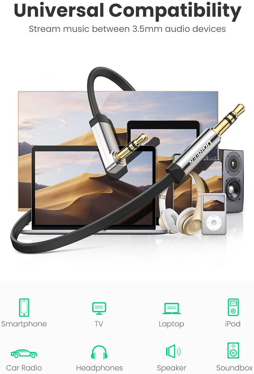 UGREEN 3.5mm Jack naar 3.5mm Jack AUX Kabel Voor Auto / Muziekbox 3m afbeelding 8