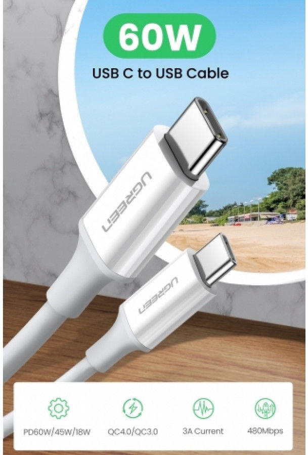 UGREEN USB-C naar USB-C Kabel 3A Fast Charge 0.5 Meter Wit afbeelding 7