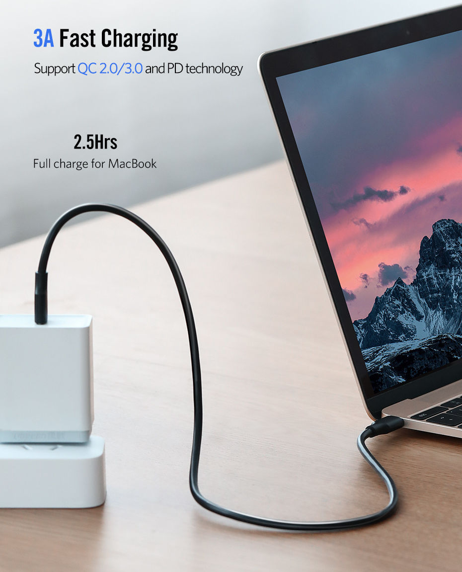 UGREEN USB-C naar USB-C Kabel 60W Fast Charge 1 Meter Zwart afbeelding 3