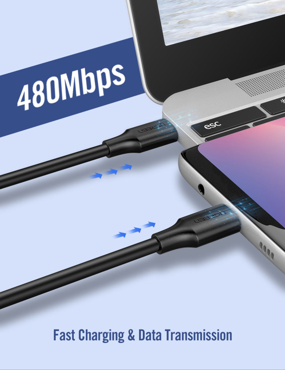 UGREEN USB-C naar USB-C Kabel 60W Fast Charge 1 Meter Zwart afbeelding 4