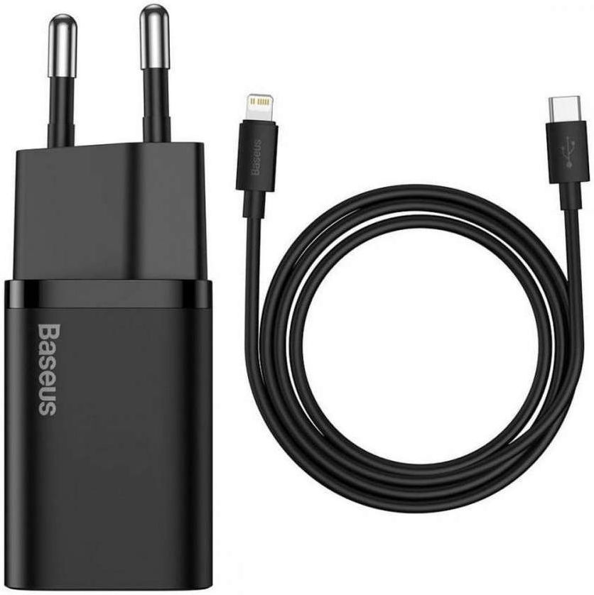 Baseus Snellader 20W PD + USB-C naar Apple Lightning Kabel 1M Zwart afbeelding 1