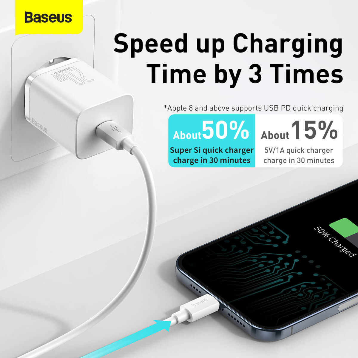 Baseus Snellader 20W PD + USB-C naar Apple Lightning Kabel 1M Zwart afbeelding 3