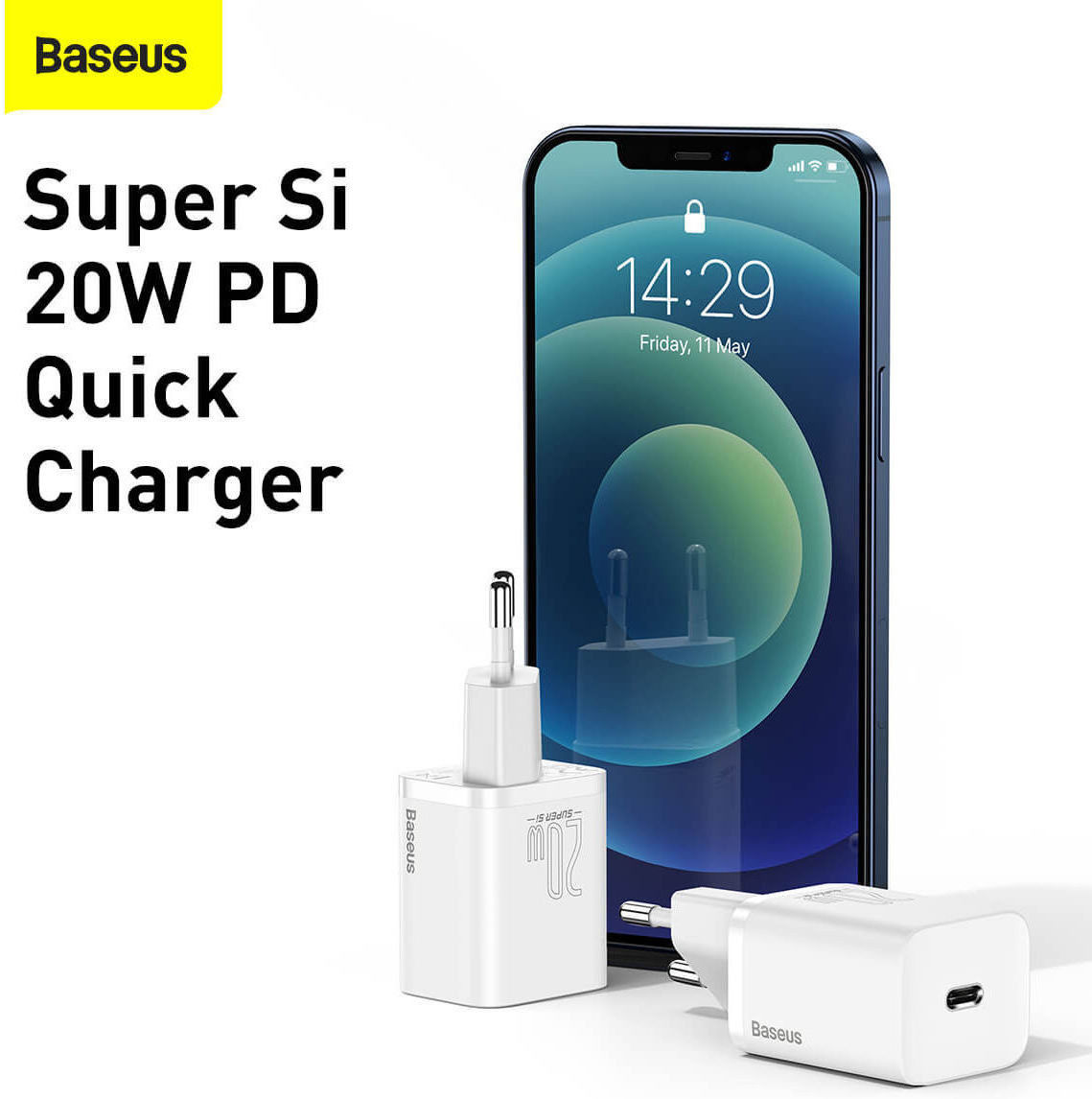 Baseus Snellader 20W PD + USB-C naar Apple Lightning Kabel 1M Zwart afbeelding 4