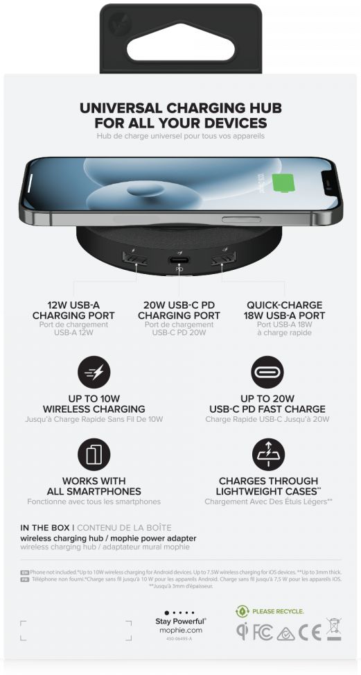 Mophie Wireless Charging Hub met USB-C en USB-A Poorten Zwart afbeelding 12