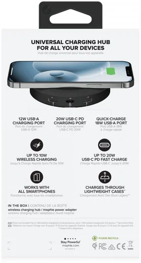 Mophie Wireless Charging Hub met USB-C en USB-A Poorten Zwart afbeelding 12