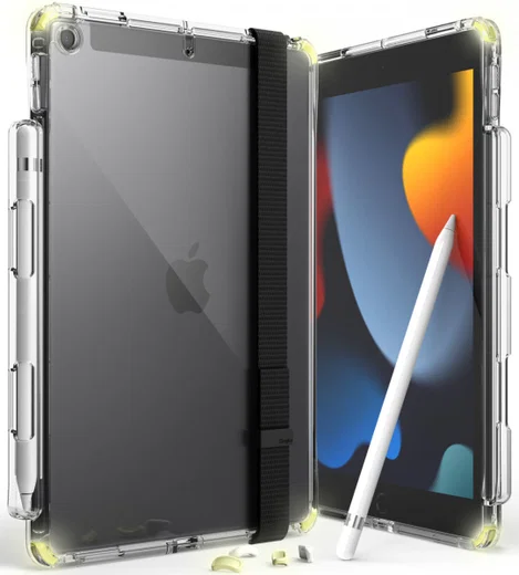 Ringke Fusion+ Apple iPad 10.2 Hoes + Handstrap & Bumpers Geel/Wit afbeelding 1